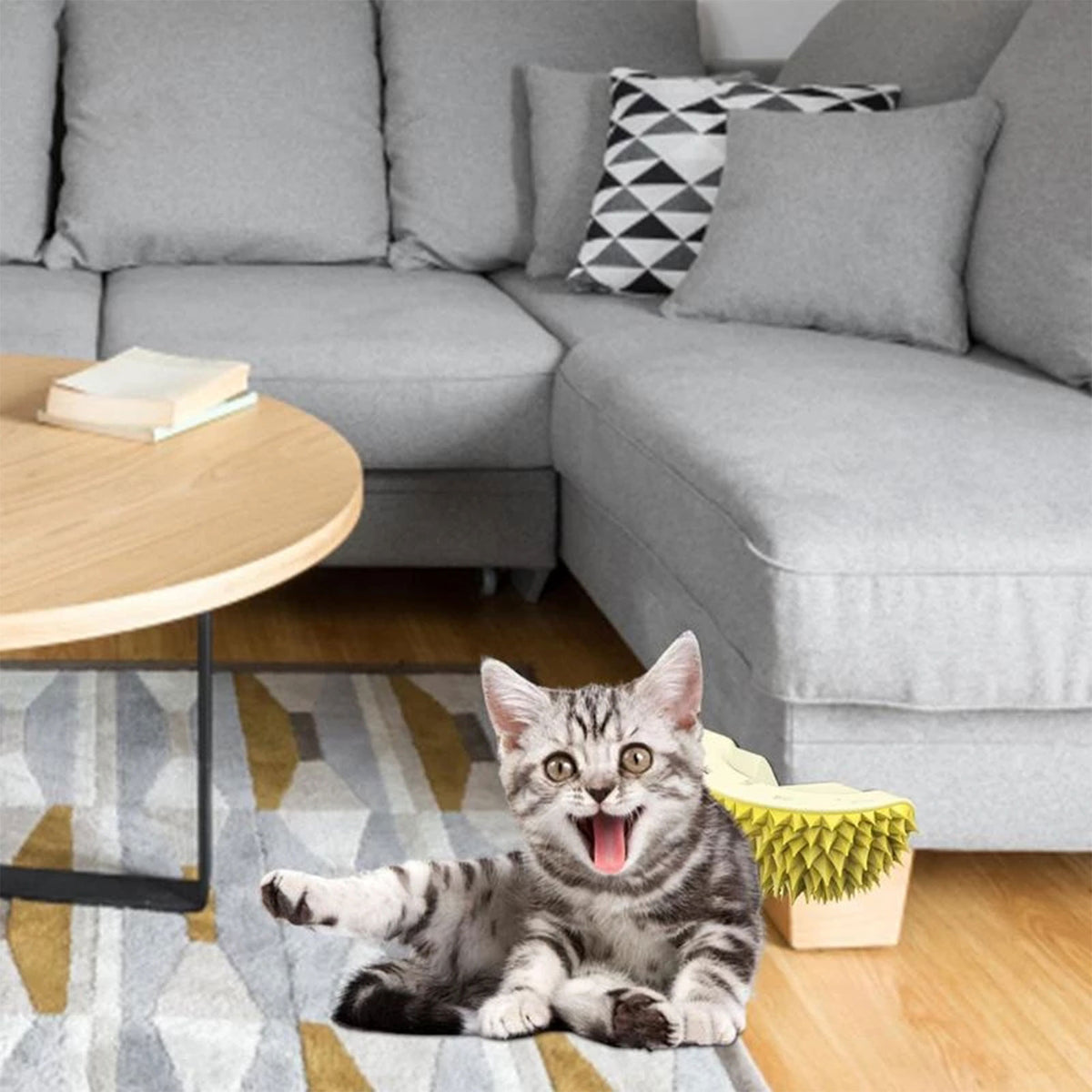 Durian Cat Brush, Dog Cat Self Groomer, Wall Corner Scratcher Massage Combs Durian Shape Molars Eat Slowly Toys - view 4