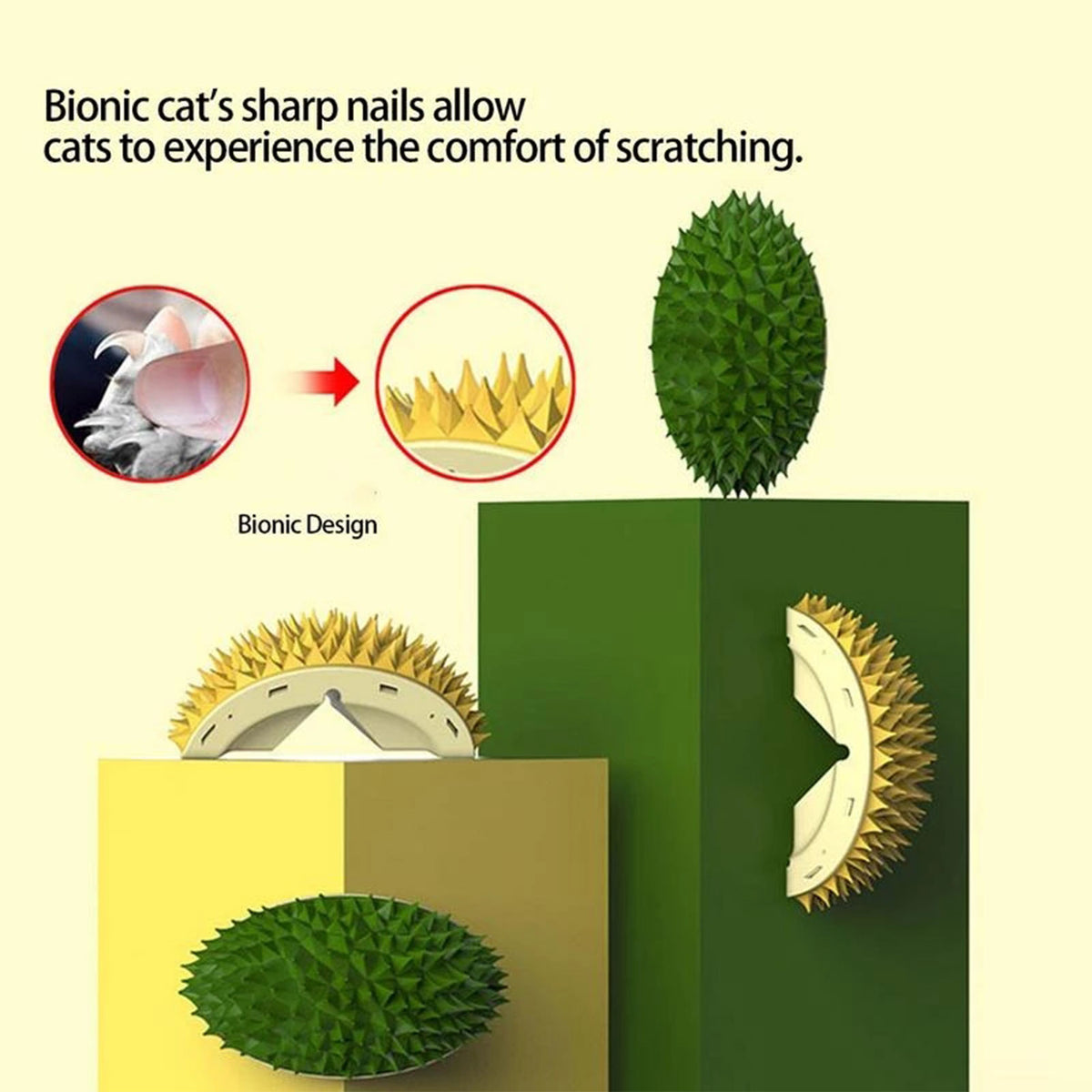 Durian Cat Brush, Dog Cat Self Groomer, Wall Corner Scratcher Massage Combs Durian Shape Molars Eat Slowly Toys - view 6