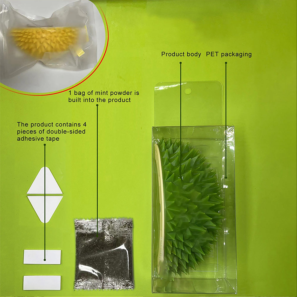 Durian Cat Brush, Dog Cat Self Groomer, Wall Corner Scratcher Massage Combs Durian Shape Molars Eat Slowly Toys - view 7