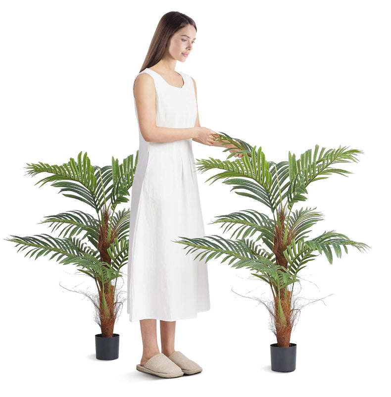 Artificial Palm Tree, 4 FT Tall Faux Plant, Secure PE Material & Anti-Tip Tilt Protection Low-Maintenance Plant