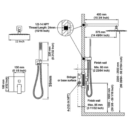 Shower System Shower Faucet Combo Set Wall Mounted with 12" Rainfall Shower Head and handheld shower faucet - view 7