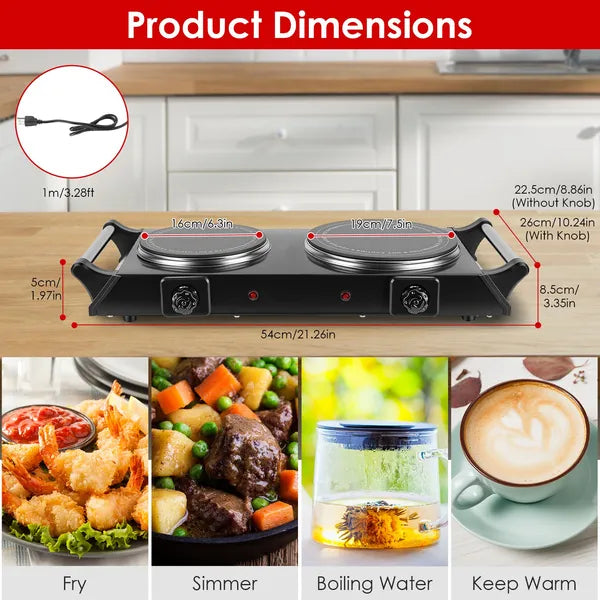 1800W Electric Double Burner Portable Heating Hot Plate Stove Countertop RV Hotplate With 5 Temperature Stepless - view 6
