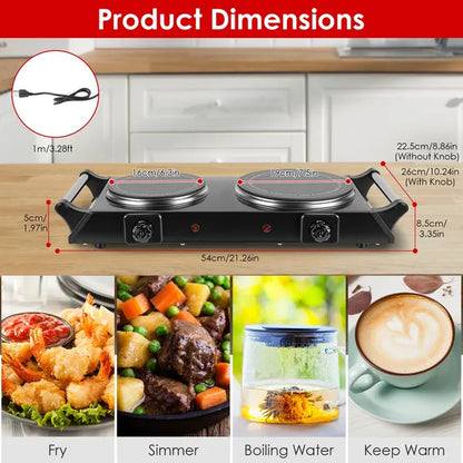 1800W Electric Double Burner Portable Heating Hot Plate Stove Countertop RV Hotplate With 5 Temperature Stepless - view 6