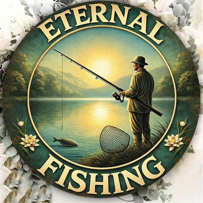 1pc Retro Fishing 2D Flat Round Sign 8x8in, "in, Fishing Enthusiast" Gift Decorative - view 5