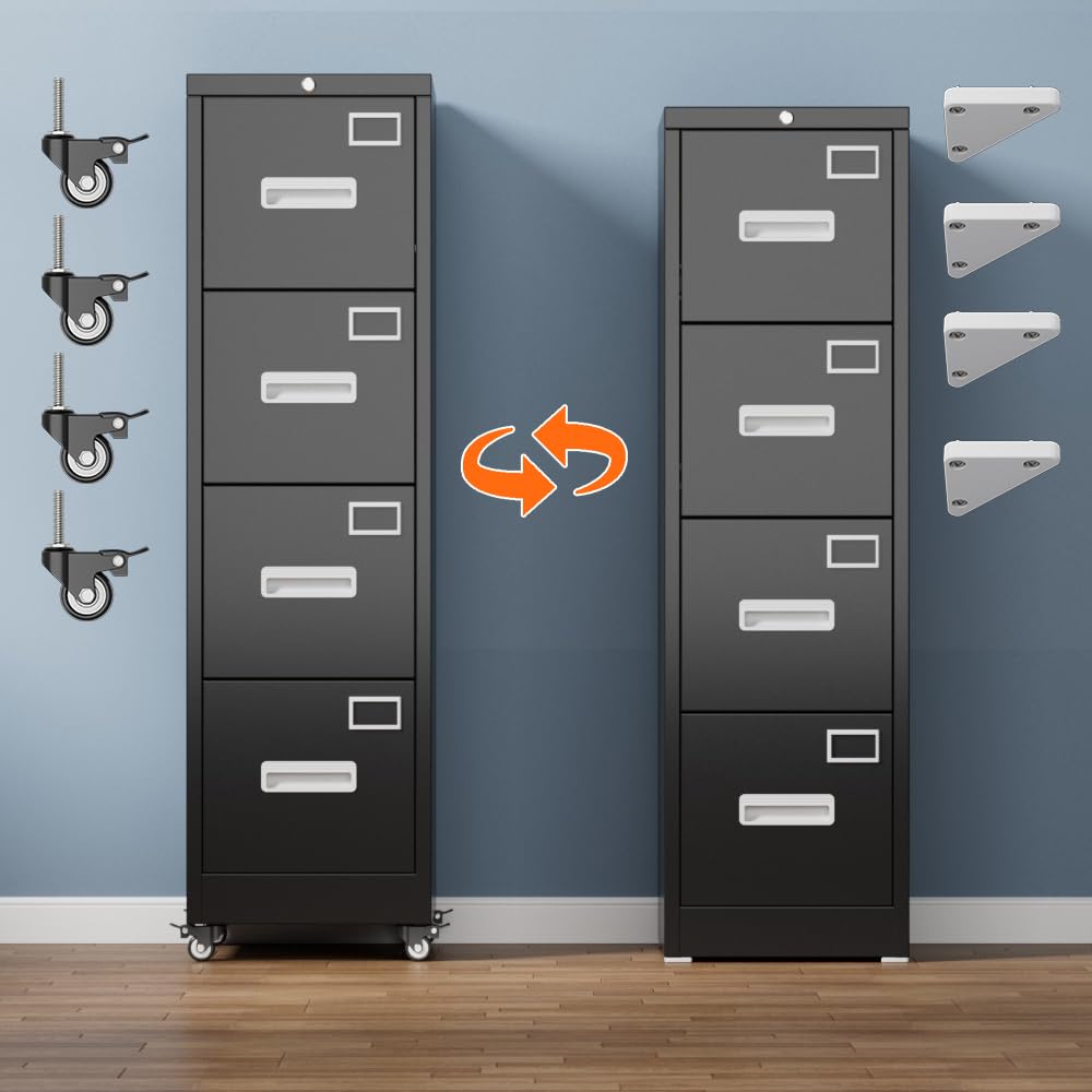 4 Drawer Vertical File Cabinet On Wheels, Lockable Office Files Storage Cabinet With Handle And Name Card - view 8
