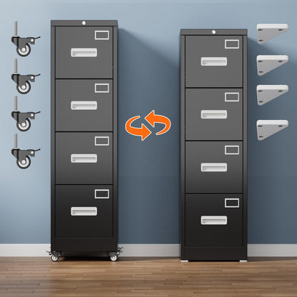 4 Drawer Vertical File Cabinet On Wheels, Lockable Office Files Storage Cabinet With Handle And Name Card - view 8