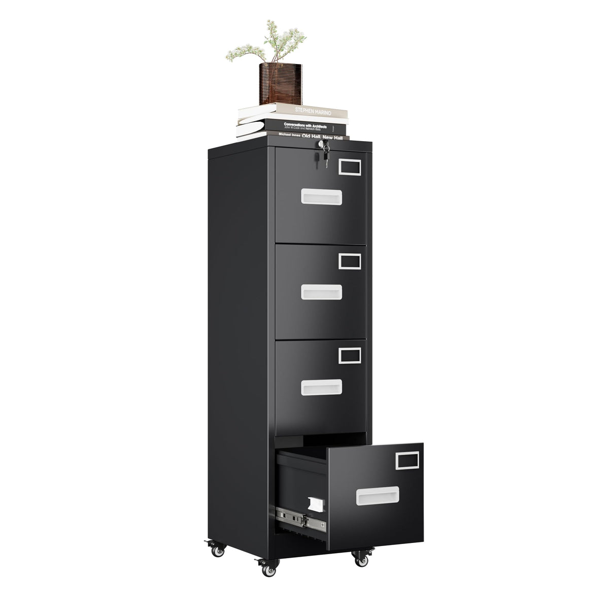 4 Drawer Vertical File Cabinet On Wheels, Lockable Office Files Storage Cabinet With Handle And Name Card - view 2
