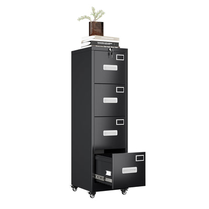 4 Drawer Vertical File Cabinet On Wheels, Lockable Office Files Storage Cabinet With Handle And Name Card - view 2