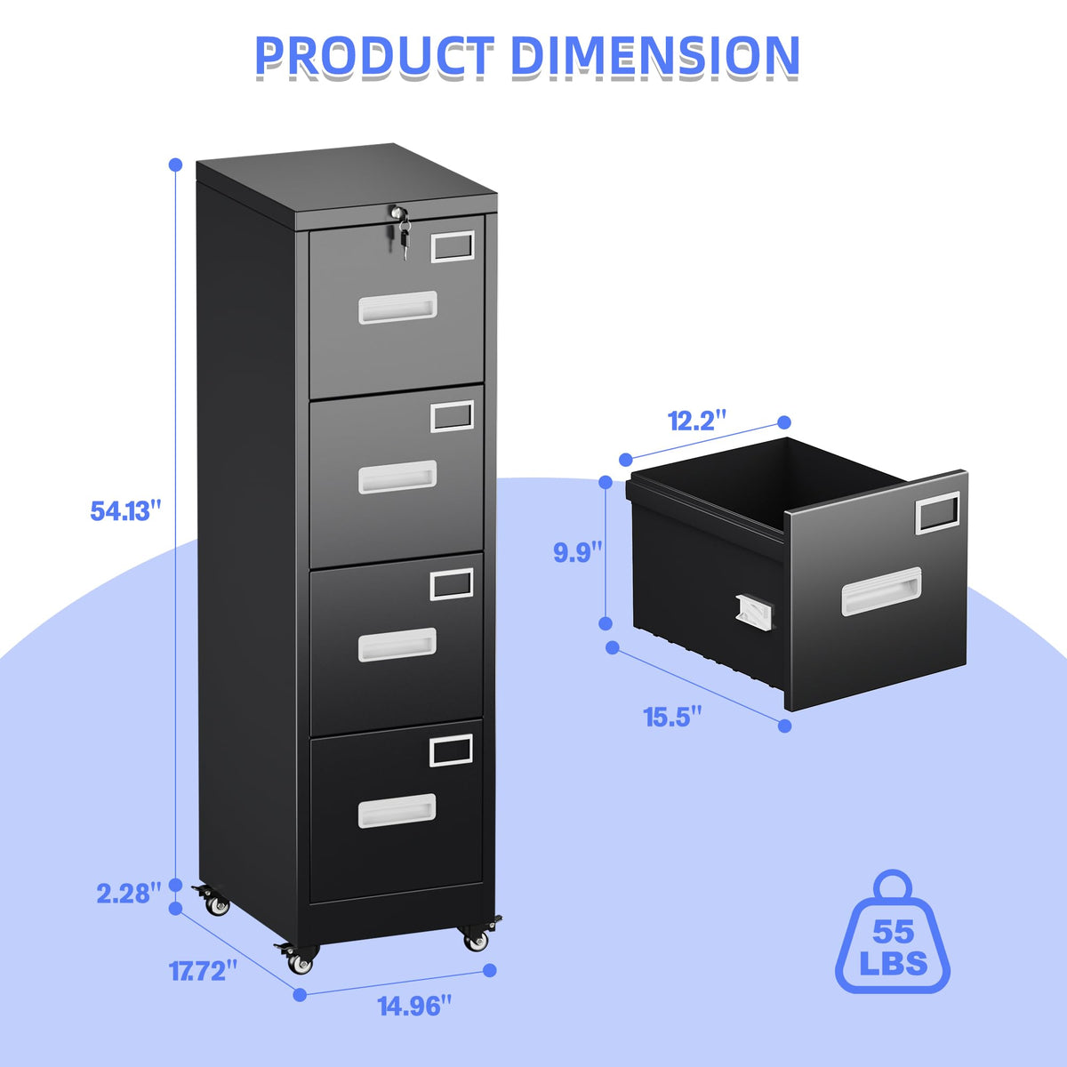 4 Drawer Vertical File Cabinet On Wheels, Lockable Office Files Storage Cabinet With Handle And Name Card - view 3
