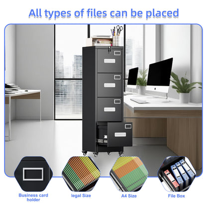 4 Drawer Vertical File Cabinet On Wheels, Lockable Office Files Storage Cabinet With Handle And Name Card - view 7