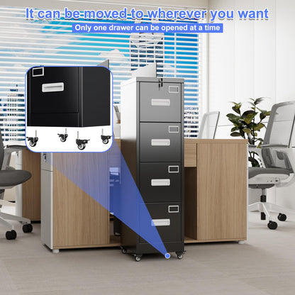 4 Drawer Vertical File Cabinet On Wheels, Lockable Office Files Storage Cabinet With Handle And Name Card - view 5