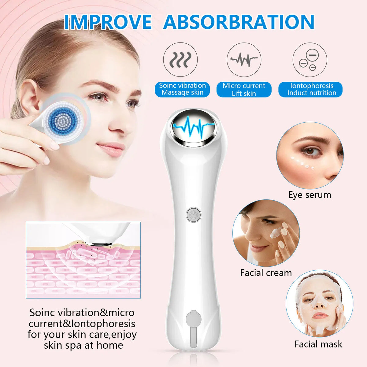 Facial Cleansing Brush, Brush For Exfoliating, IPX7 Waterproof 3 In 1 For Massaging - view 3