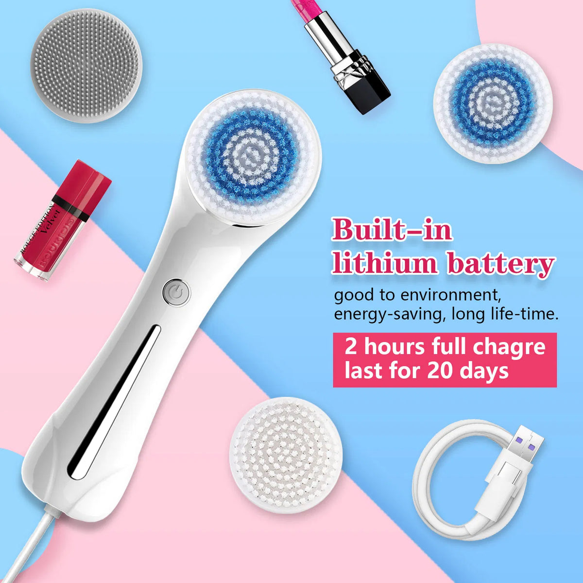 Facial Cleansing Brush, Brush For Exfoliating, IPX7 Waterproof 3 In 1 For Massaging - view 4