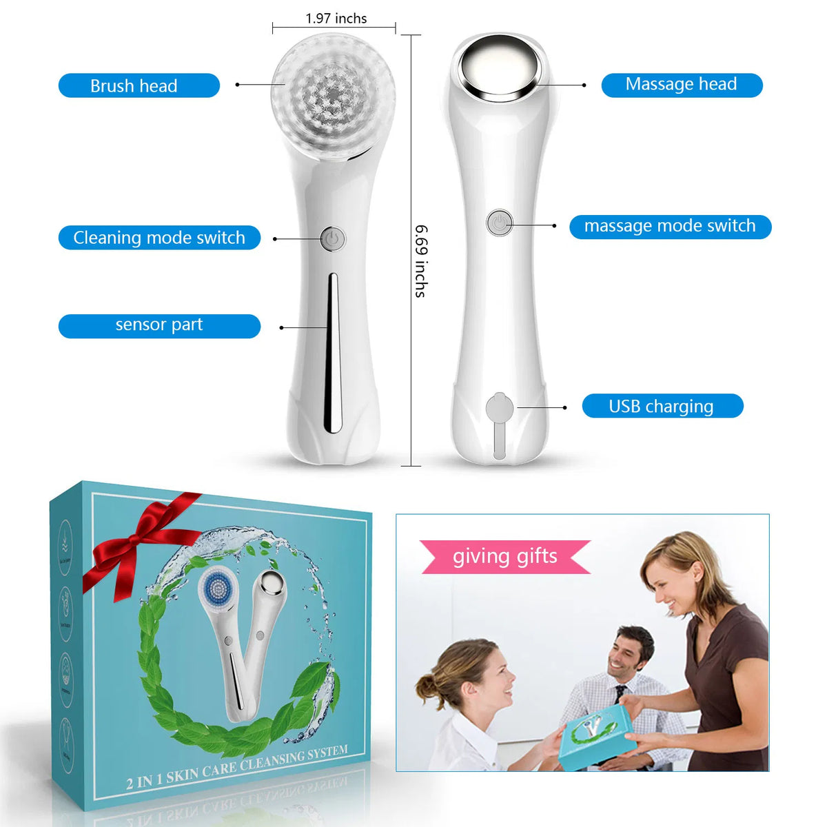 Facial Cleansing Brush, Brush For Exfoliating, IPX7 Waterproof 3 In 1 For Massaging - view 7