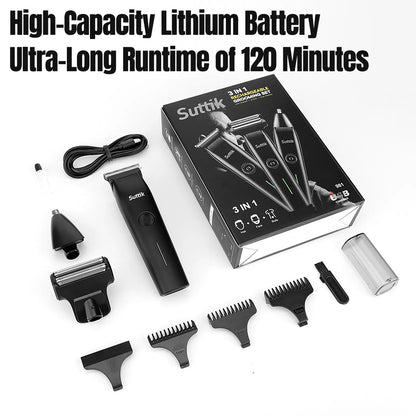 Beard Trimmer, 3 In 1 Hair Clippers And Mens Grooming Kit, Face, Nose, Ear Hair Trimmer - Black - view 4