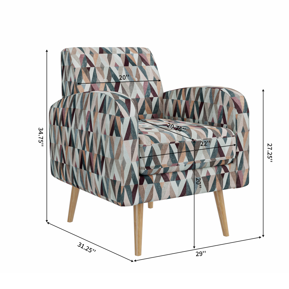 Darien Accent Arm Chair In Red And Tan Prism Pattern With Natural Solid Wood Legs - view 6