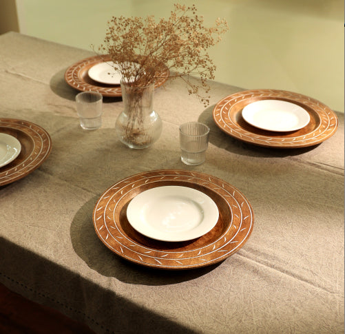 Handcrafted 13inch Wood Charger Plate Wooden Dinning Placemat Artisan Wood Tableware - view 2