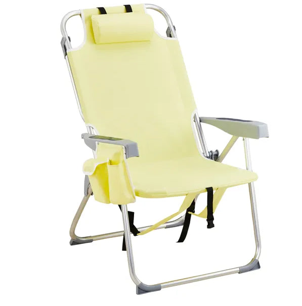 63X70X99cm Heightened Oxford Cloth Silver White Aluminum Tube Bearing Beach Chair Yellow - view 5