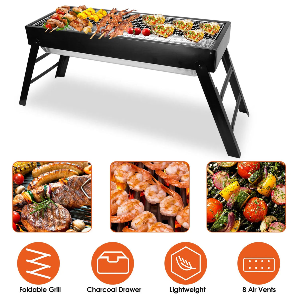 Foldable Charcoal BBQ Grill Stainless Steel Grill Net Easy Setup Portable Tabletop Barbecue Grill For Camping Picnic