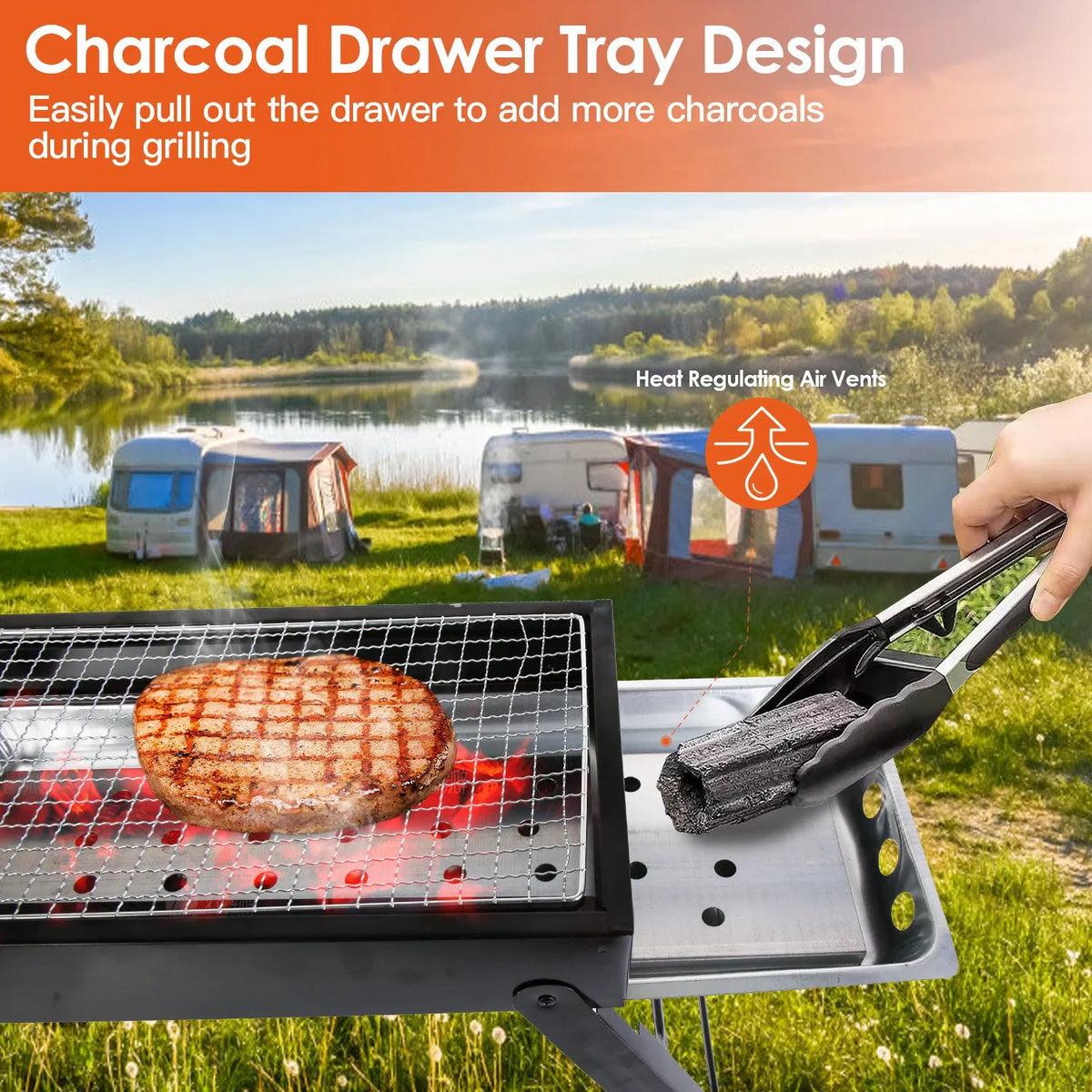 Foldable Charcoal BBQ Grill Stainless Steel Grill Net Easy Setup Portable Tabletop Barbecue Grill For Camping Picnic - view 8