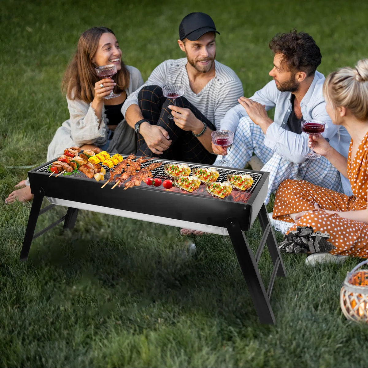 Foldable Charcoal BBQ Grill Stainless Steel Grill Net Easy Setup Portable Tabletop Barbecue Grill For Camping Picnic - view 2