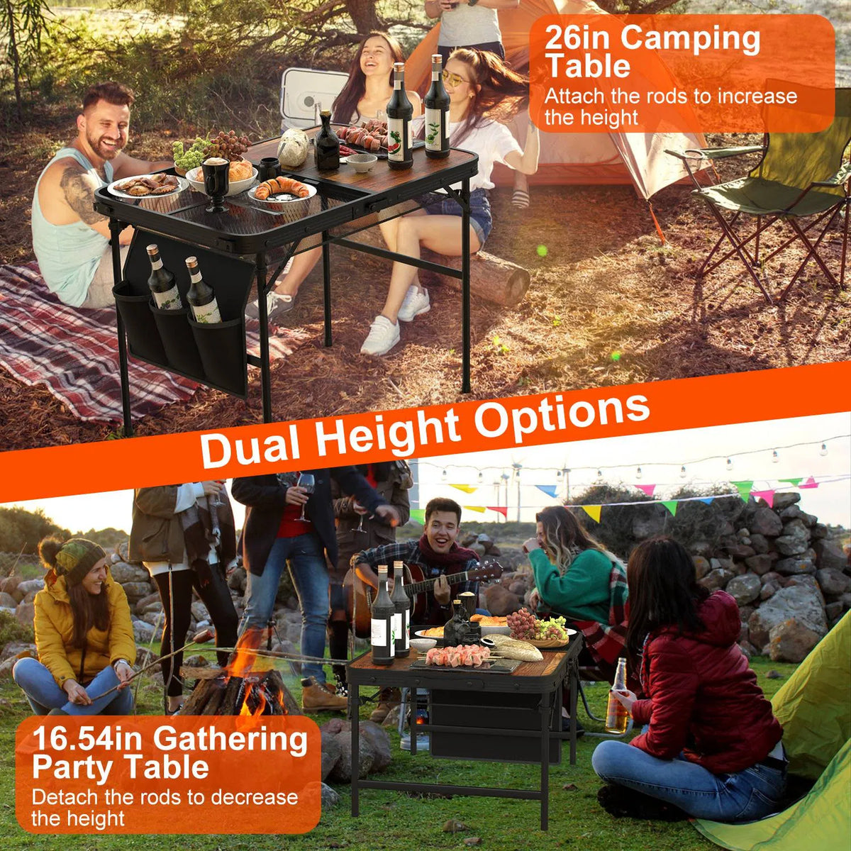 35.43x23.62x26in Foldable Camping Table Collapsible Picnic Aluminum Alloy Grill Stand 66LBS Max Load Height Adjustable