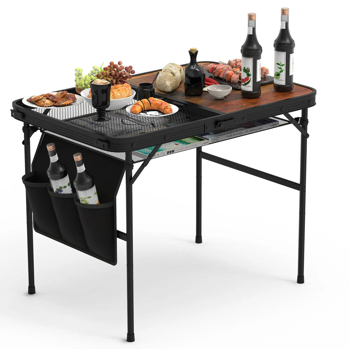 35.43x23.62x26in Foldable Camping Table Collapsible Picnic Aluminum Alloy Grill Stand 66LBS Max Load Height Adjustable - view 4