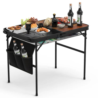 35.43x23.62x26in Foldable Camping Table Collapsible Picnic Aluminum Alloy Grill Stand 66LBS Max Load Height Adjustable - view 4