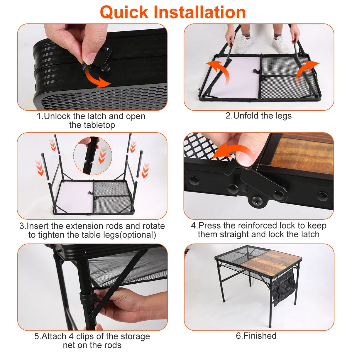 35.43x23.62x26in Foldable Camping Table Collapsible Picnic Aluminum Alloy Grill Stand 66LBS Max Load Height Adjustable - view 6