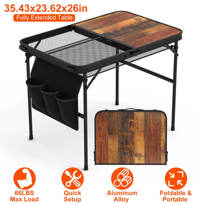 35.43x23.62x26in Foldable Camping Table Collapsible Picnic Aluminum Alloy Grill Stand 66LBS Max Load Height Adjustable - view 5