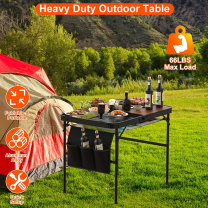 35.43x23.62x26in Foldable Camping Table Collapsible Picnic Aluminum Alloy Grill Stand 66LBS Max Load Height Adjustable - view 2