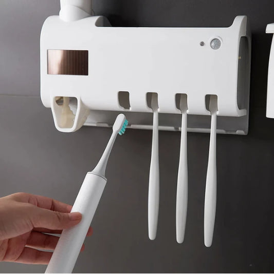 UV Light Sterilizer Toothbrush Holder Cleaner & Automatic Toothpaste Dispenser