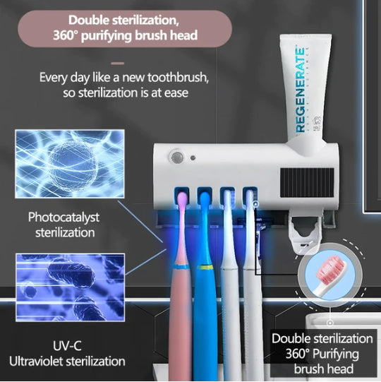 UV Light Sterilizer Toothbrush Holder Cleaner & Automatic Toothpaste Dispenser - view 6