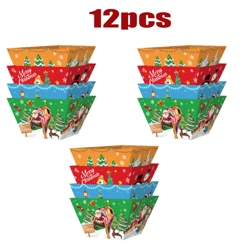 12 Pcs Christmas Paper Food Tray Tree Santa Gingerbread Elk Pattern Snack Bowl Xmas Party Disposable Paper Serving Tray - view 5