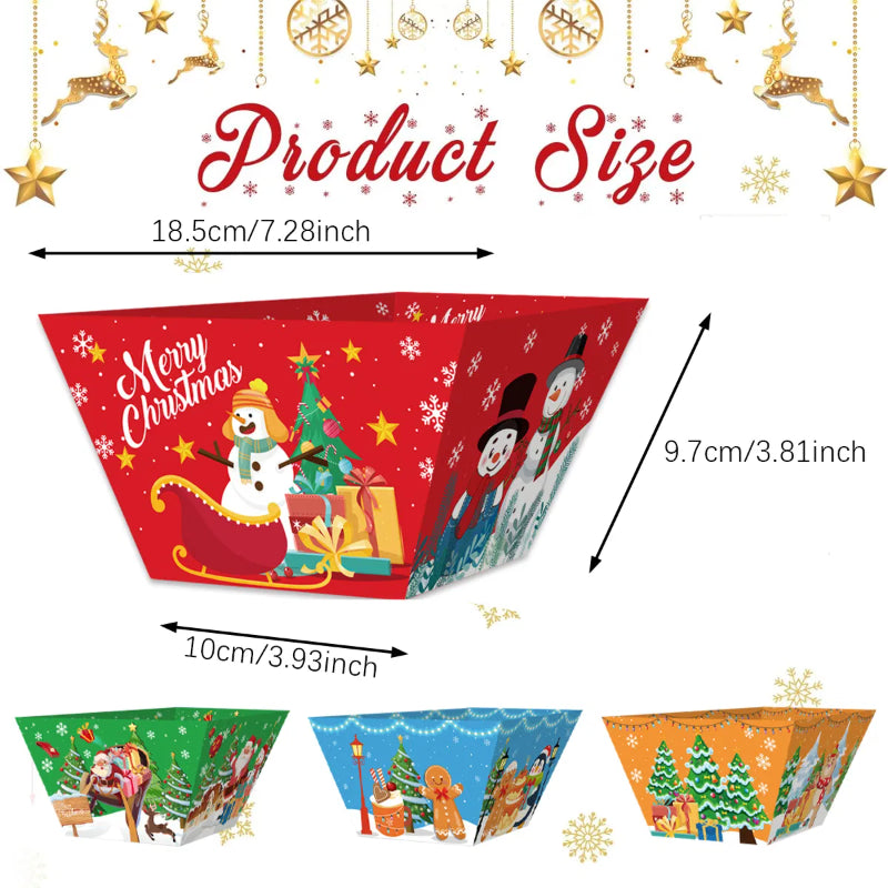 12 Pcs Christmas Paper Food Tray Tree Santa Gingerbread Elk Pattern Snack Bowl Xmas Party Disposable Paper Serving Tray - view 3