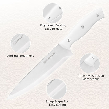 15 Pieces Of White Carbon Steel Blade Kitchen Knife Set, Equipped With A Genuine Wooden Frame, Internal Sharpener - view 7