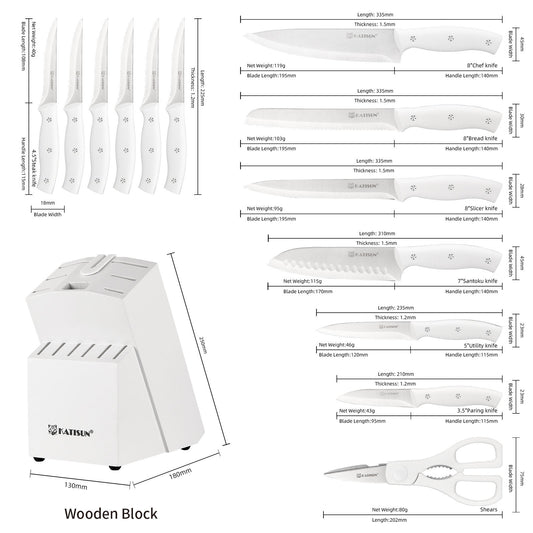 15 Pieces Of White Carbon Steel Blade Kitchen Knife Set, Equipped With A Genuine Wooden Frame, Internal Sharpener - view 2