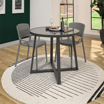 Round Indoor Outdoor Dining Table, Glass Top - view 5
