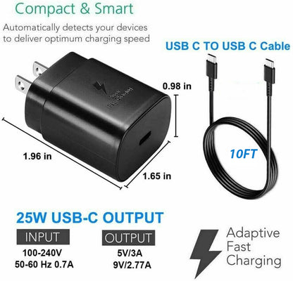 25w Super Fast Charger Type USB-C 10FT Cable For Galaxy S23 S22 S21 S20 - view 9