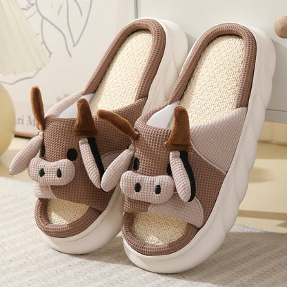 Cute Cartoon Cow Frog Slippers Linen Non-slip Shoes Indoor Garden Home Slippers - view 7