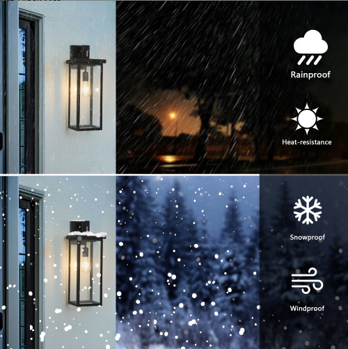 20inch Height Set Of 2 Modern Outdoor Wall Lanterns With Black Metal Frame And Clear Glass - view 4