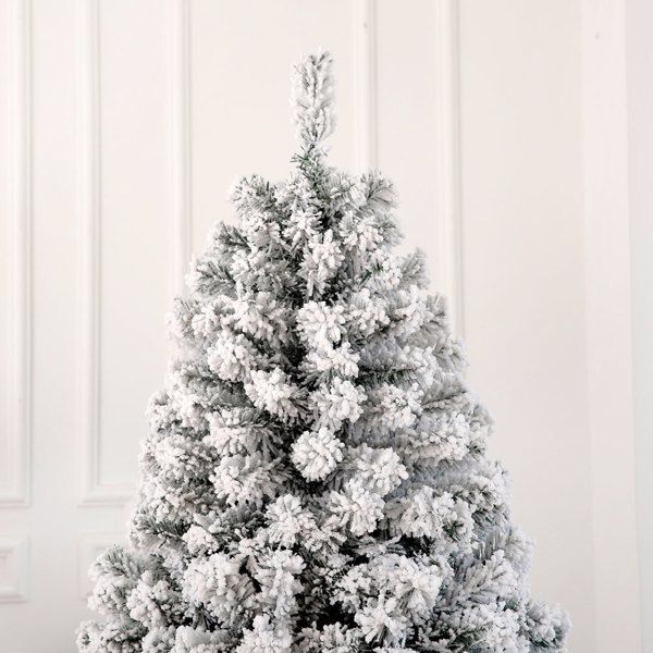 7 FT Pre-lit Snow Flocked Christmas Tree, Artificial Hinged Xmas Pine Tree With 1000 Branch Tips - view 5