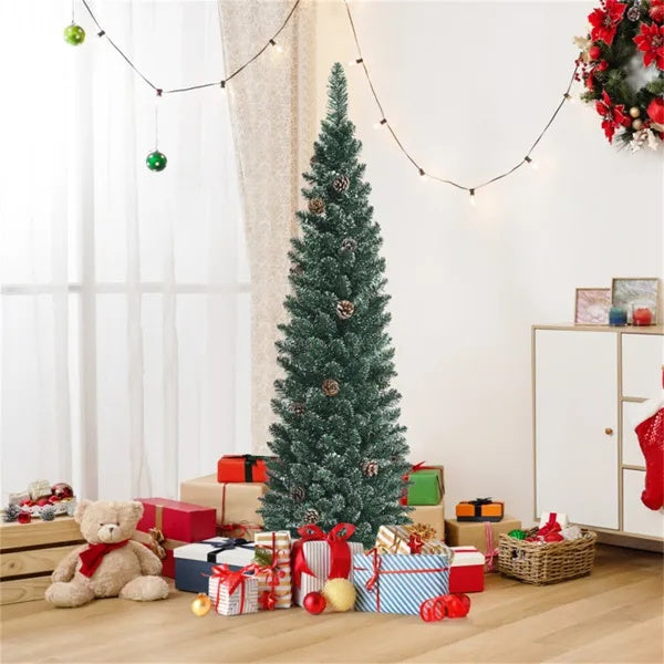 5FT Green Artificial Christmas Tree - 214 Lush Tips, 25 Realistic Pine Cones, Foldable Metal Stand - view 8
