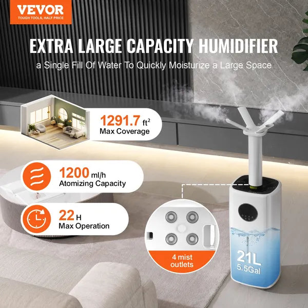 VEVOR Commercial Humidifier, 5.5 Gal 21L 40.6 Oz H Cool Mist Output - view 4
