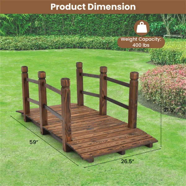 5 Feet Wooden Garden Bridge Wood Construction, Easy Assembly With Hardware - view 2