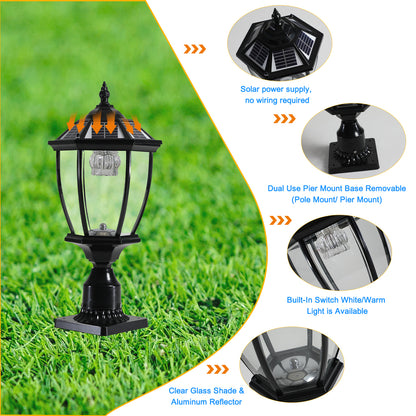 Black Solar Powered LED Outdoor Lantern, Vintage Garden Light With Elegant Glass Design For Pathways, Yards - view 6
