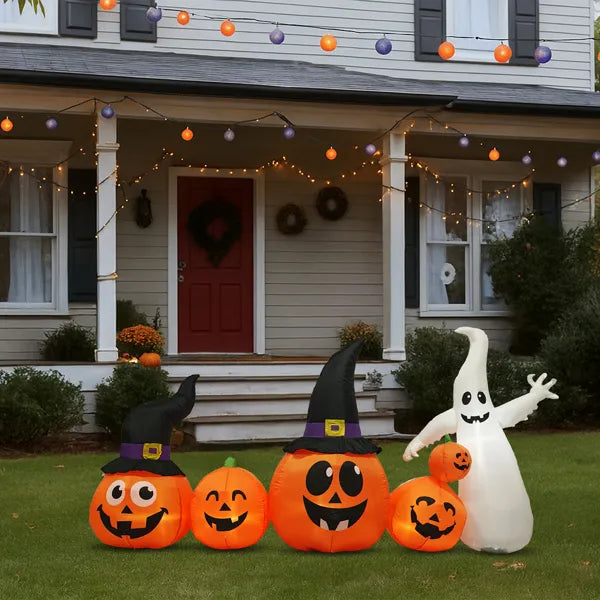 8FT Long Halloween Inflatables Pumpkins Ghost Outdoor Decorations, Blow Up Yard Decoration With Built-in LEDs Lighted - view 9