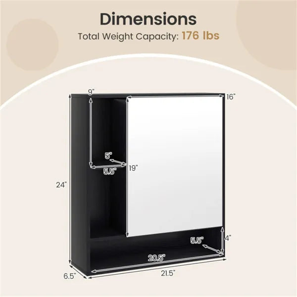 2 In 1 Mirrored Bathroom Wall Cabinet, Space-Saving Medicine Cabinet With Hidden Storage & Shelves - Black - view 3