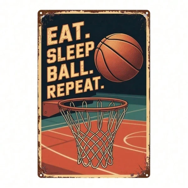 1pc 2D Flat Metal Sign Basketball Sports Theme Wall Art, Minimalist Iron Sign For Man Cave Home Office Bathroom Bedroom