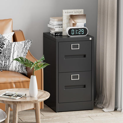 2 Drawer Mobile File Cabinet, Metal Under Desk Cabinet With Lock Name Card Holder For Office Home, Legal Letter Size - view 8